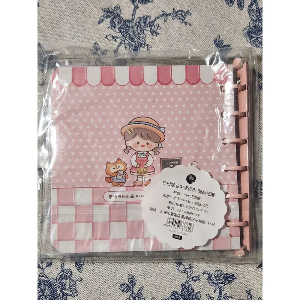 Mini Notebook Kawaii Girl Character Pink Flower Shop Journal A7